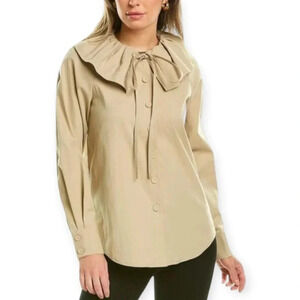 Rebecca Taylor  Ruffle Collar Button Up Khaki Blouse Oversize XS